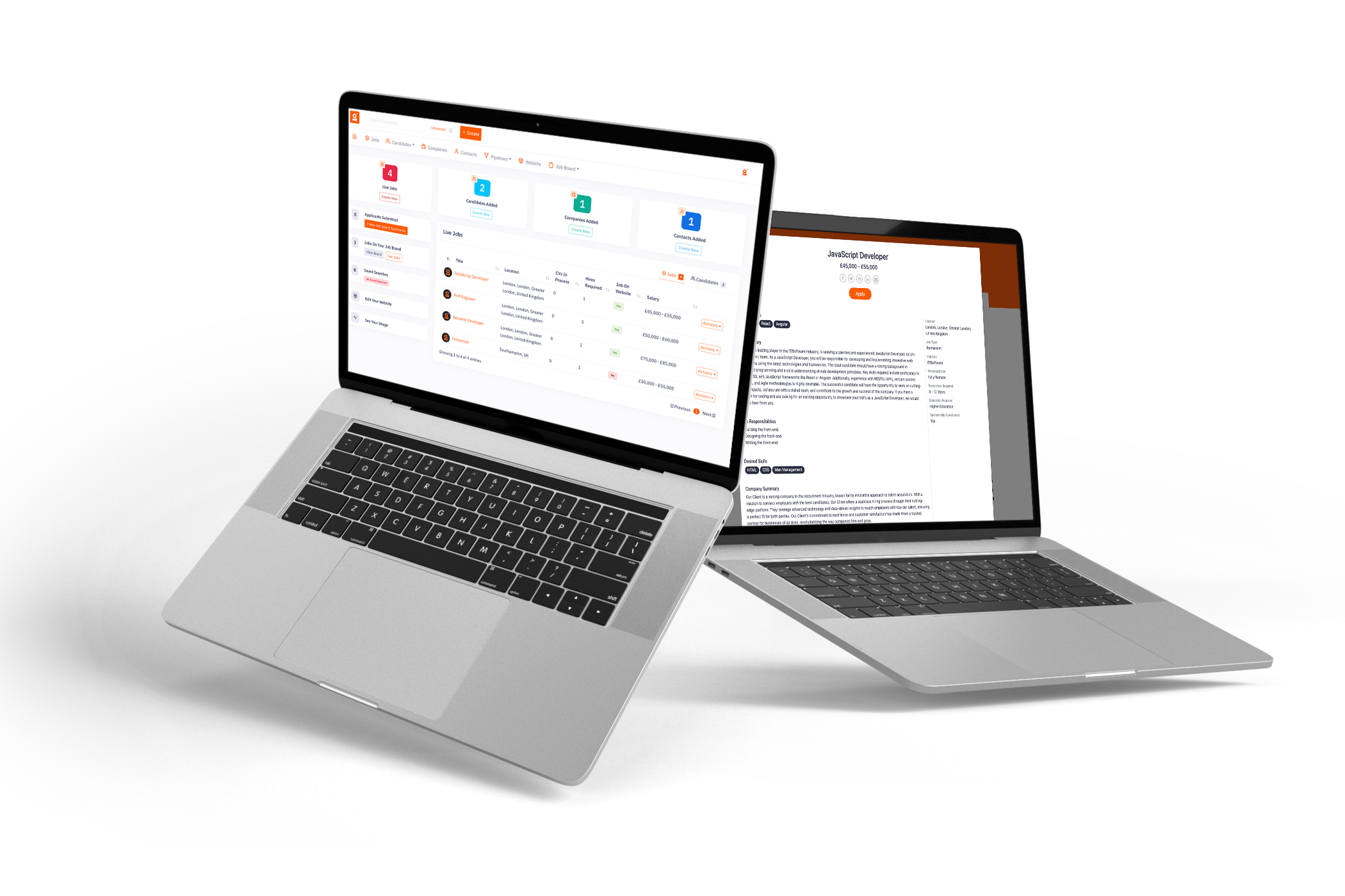 Free recruitment software. Image of the Giig Hire platform when split over two different Macbook screens
