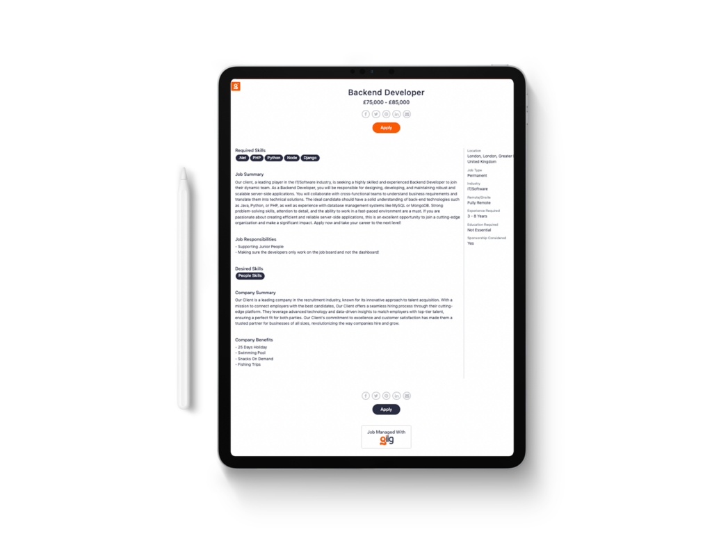 An image of the Free Recruitment Software Feature Adding A Job Advert To the Giig Hire Platform.