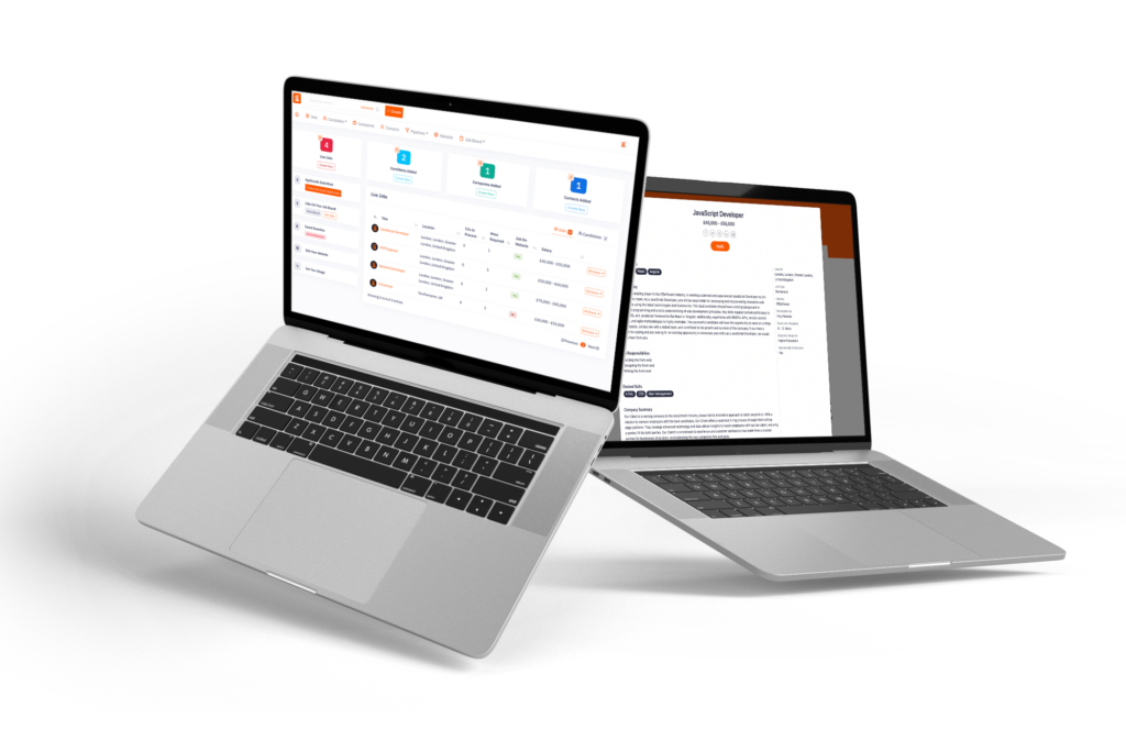 Image of two mac books showing the Job Board and the Dashboard inside Giig