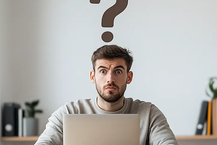 Image of person confused looking at a laptop for the blog titled - Biggest Lie About Starting A Business