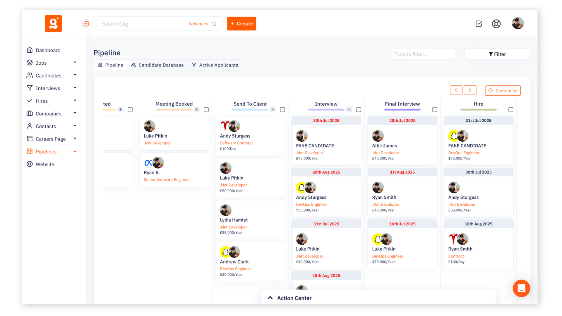 Image showing the dashboard for the Free Applicant Tracking System