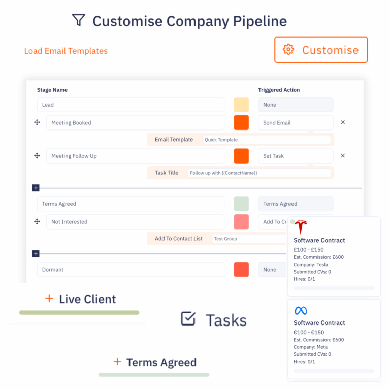 Custom recruitment pipeline showing streamlined workflow stages for a small recruitment agency