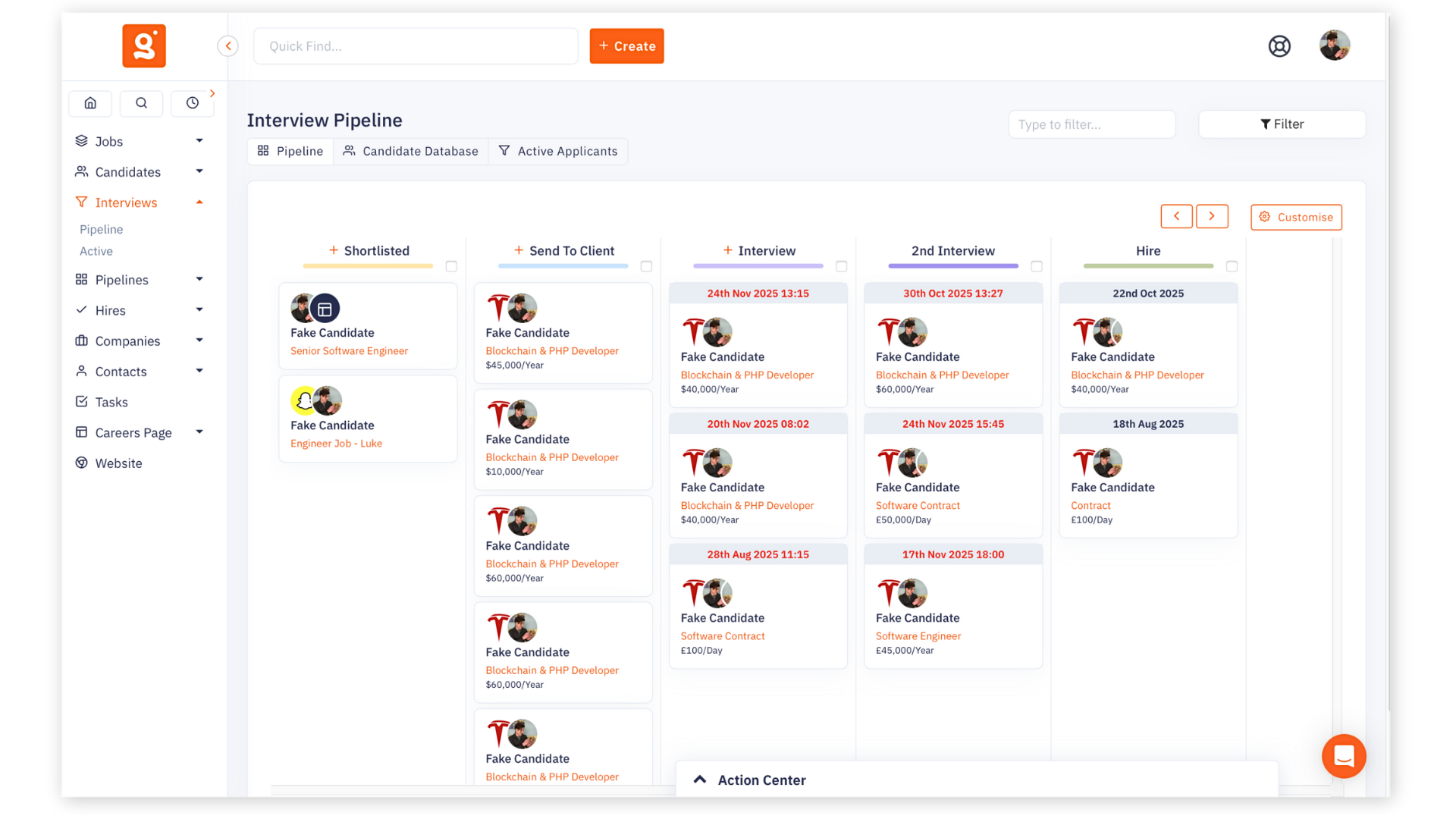 Visual layout of candidate and client workflows in custom recruitment pipelines for SME agencies