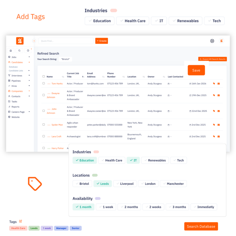 The Giig advanced search interface, showing how recruiters can combine their custom tags to bypass endless loading screens and instantly pull up a targeted candidate shortlist in one click.