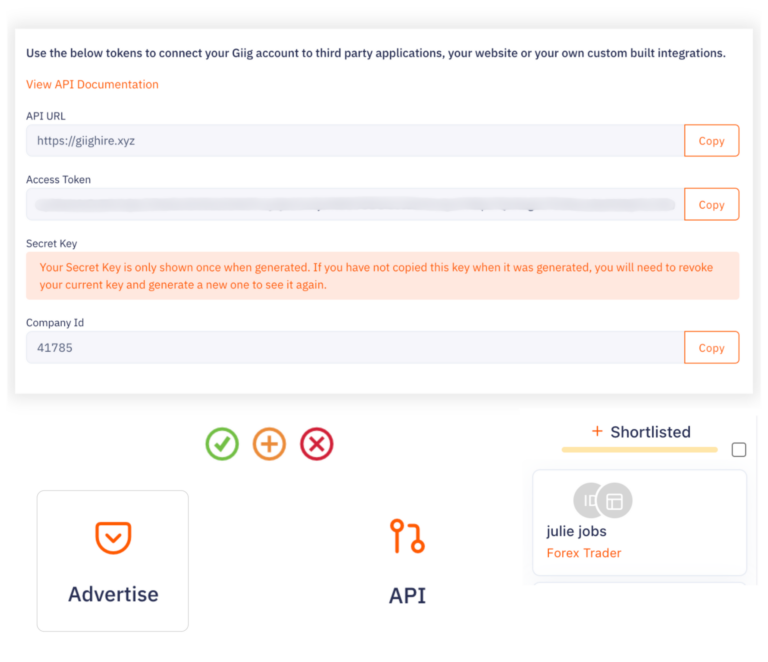 A view of the plug-and-play idibu integration setup inside the Giig ATS, allowing solo recruiters to get their job board distribution running in minutes without any complex data mapping.