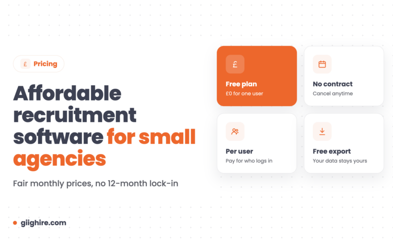 Affordable recruitment software for small agencies: free plan, no contract, per user pricing, free export
