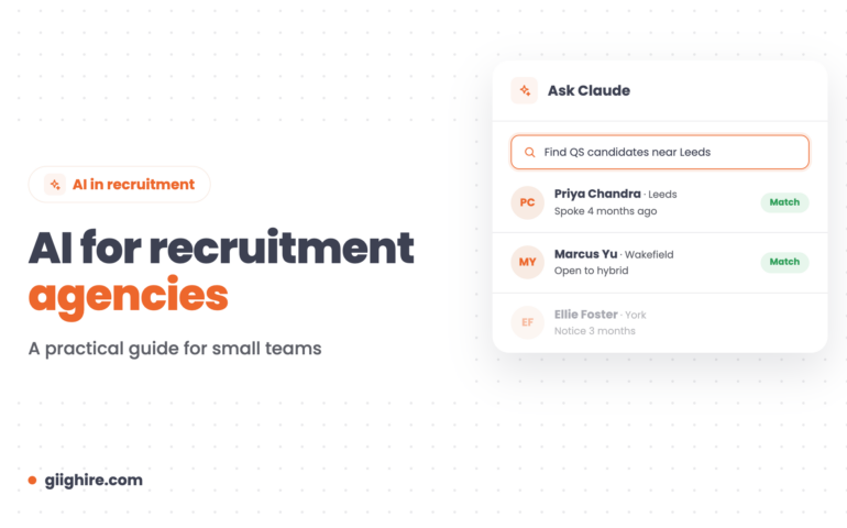 AI for recruitment agencies header showing Claude searching a recruitment CRM