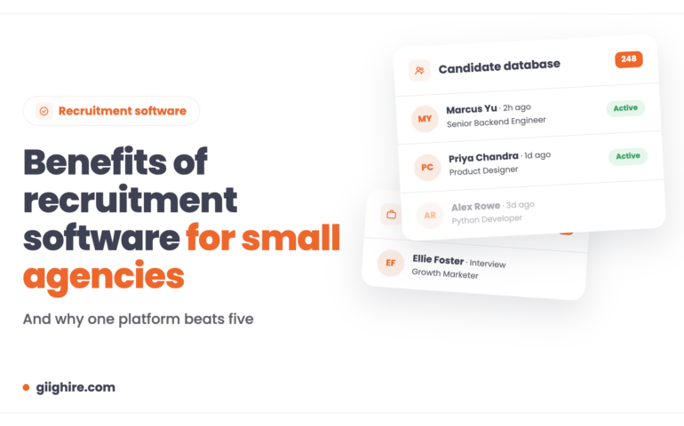 Benefits of recruitment software for small agencies, with candidate and jobs pipeline cards