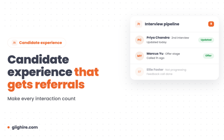 Candidate experience that gets referrals, with an interview pipeline card