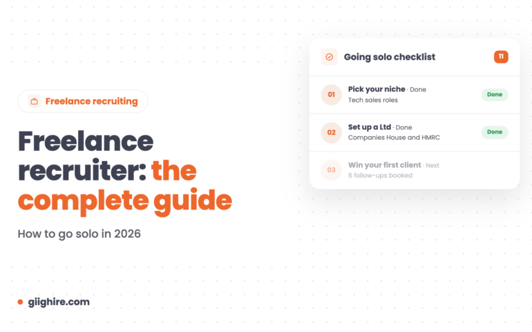 Freelance recruiter guide header with a going-solo checklist