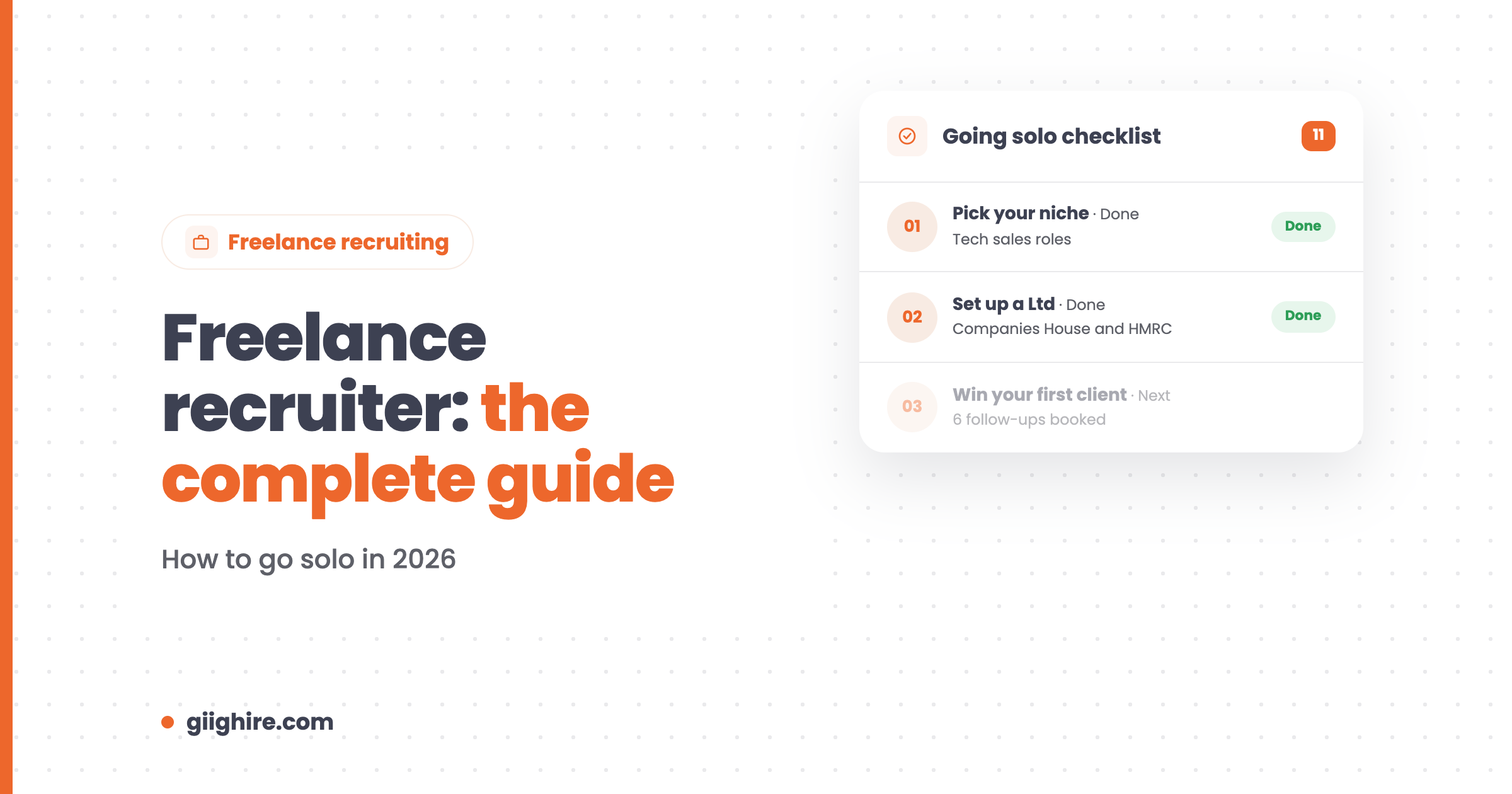 Freelance recruiter guide header with a going-solo checklist