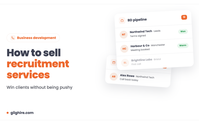 How to sell recruitment services, with business development pipeline and follow-up cards