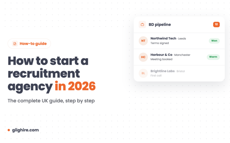 How to start a recruitment agency in 2026, with a business development pipeline card