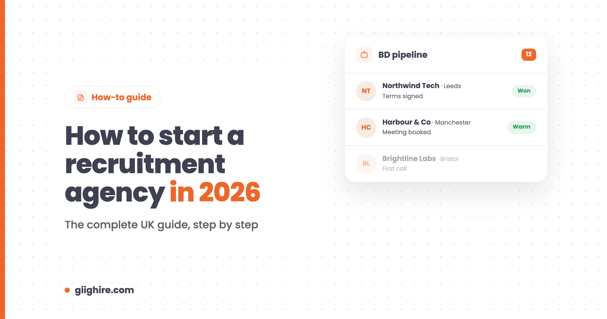 How to start a recruitment agency in 2026, with a business development pipeline card