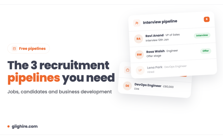 Recruitment pipelines header showing a jobs pipeline and an interview pipeline