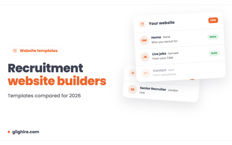 Recruitment website builders header showing a website synced with live jobs