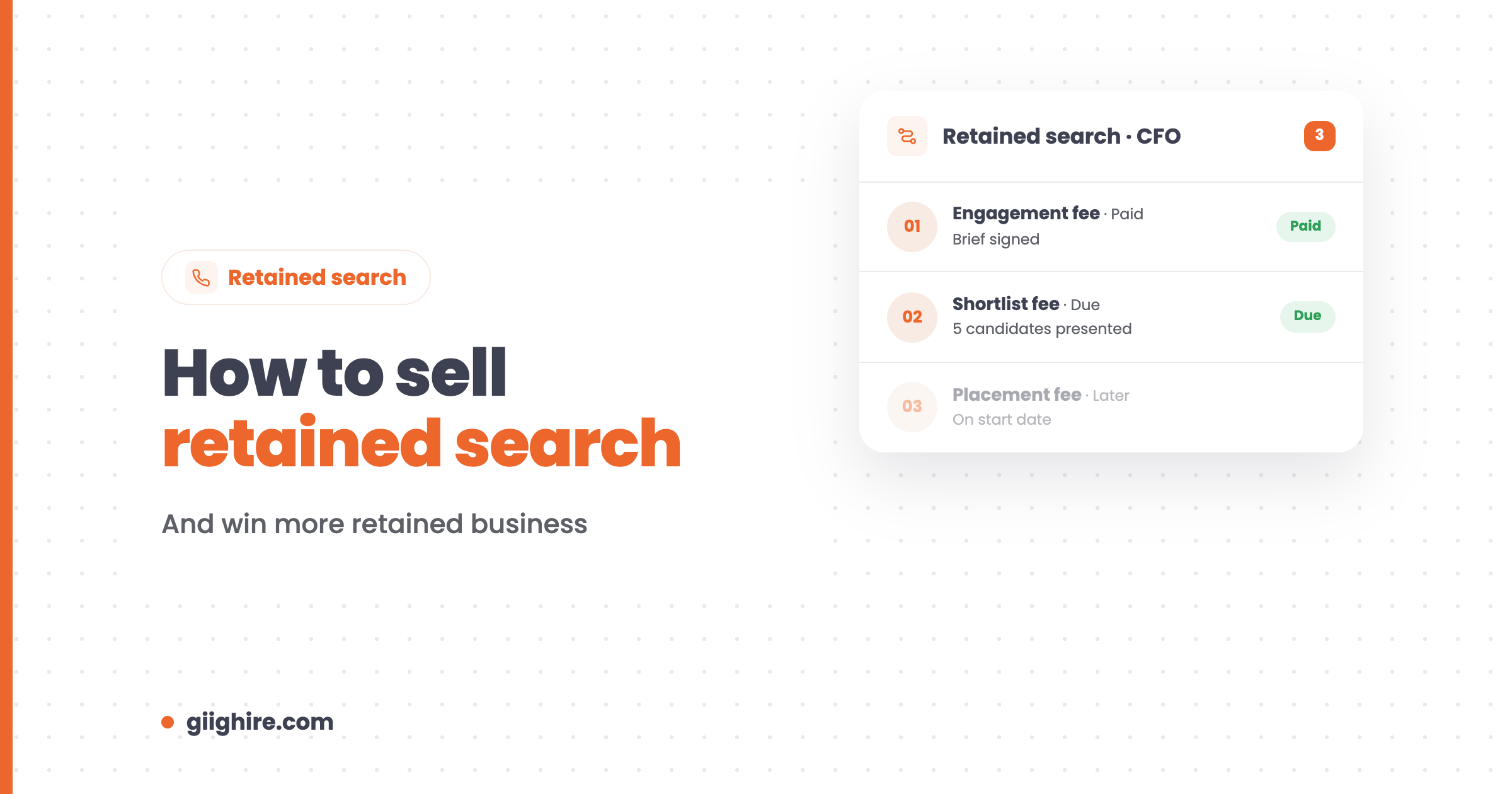 Retained search header showing a retained fee split into three stages