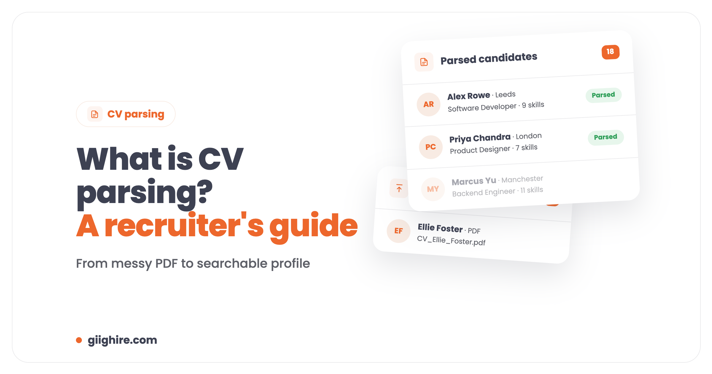 What is CV parsing? A recruiter's guide, with parsed candidate cards